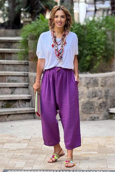 Nevin Kaya Moda Purple Sezai Shalwar - 100% Cotton Muslin Fabric