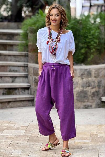 Nevin Kaya Moda Purple Sezai Shalwar - 100% Cotton Muslin Fabric