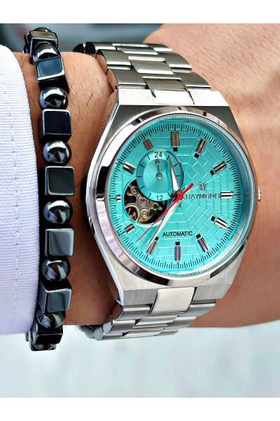 Raymond Silver Color Sk Mechanism Steel Business Men's Wrist Watch + Bracelet