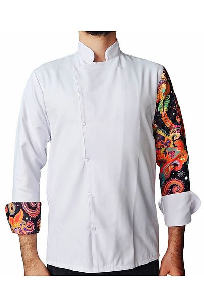 Ant Rotagrup Üniforma ve İş Elbiseleri Unisex Chef Jacket - Ethnic Patterned Long Sleeve Kitchen Jacket
