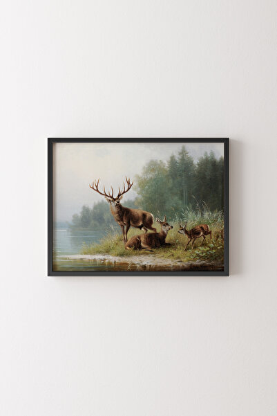 epiqart Deers by the Lake - Black Frame