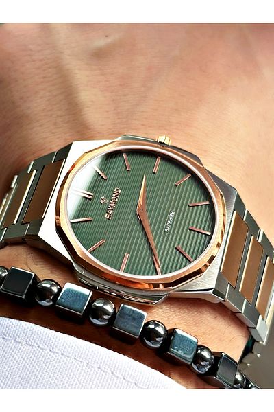 Raymond Silver Color Slim Case Classic Case Cord Steel Men's Wristwatch + Bi̇Lekli̇K