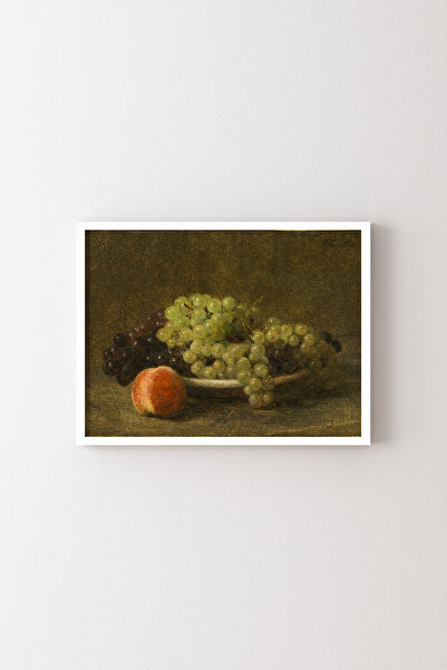 epiqart Still Life with Grapes and Peaches - White Frame