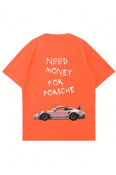 Mad&Calf Unisex Need Money For Porsche εμπριμέ κοντομάνικο μπλουζάκι με λαιμόκοψη