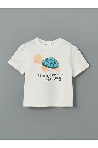 LC Waikiki Lcw eco white turtle Printed boys' t-shirt and shorts set of 2