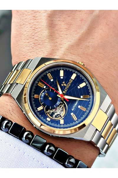 Raymond Gold Silver Color Sk Mechanism Steel Business Men's Wrist Watch + Bracelet