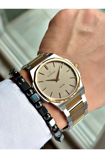 Raymond Silver Color Slim Case Classic Case Band Steel Men Wristwatch + Bracelet