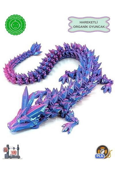 MooieBaby's Crystal Dragon - Animated Organic 3D Figure Toy |   Decorative Collection Product - Purple-Blue - 30cm