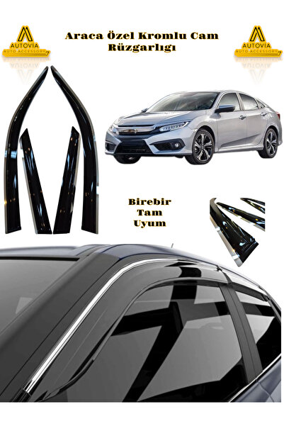 Autovia Honda Civic FC5 2016-2022 Arası Kromlu Cam Rüzgarlığı 4lü