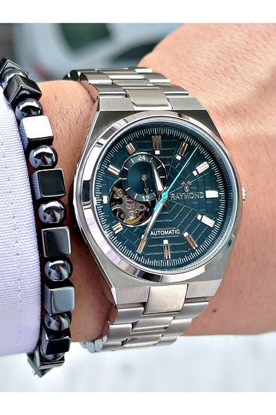 Raymond Silver Color Sk Mechanism Steel Business Men's Wrist Watch + Bracelet