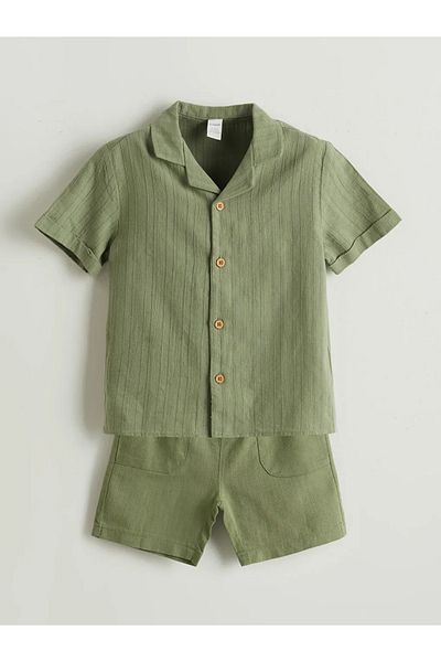 LC Waikiki Lcw Kids Green Linen Blend Boys' Shirts & Shorts 2-Pack