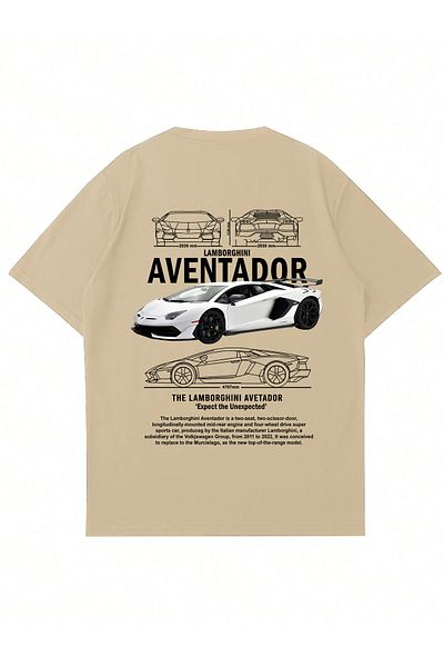 Mad&Calf Μπλουζάκι Unisex Lamborghini Aventador με στάμπα με λαιμόκοψη