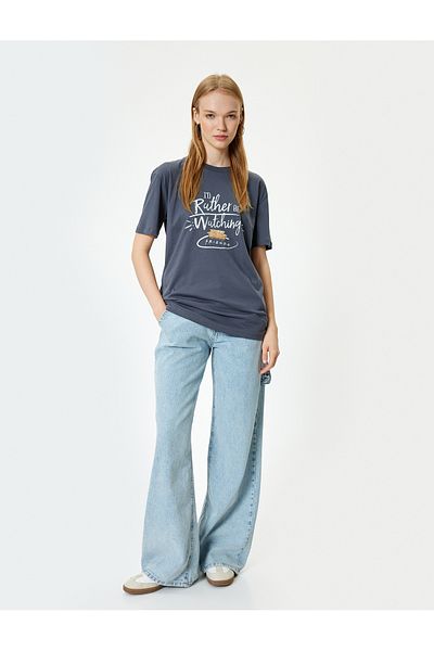 Koton Friends Licensed Oversize T-Shirt - Back Printed, Short Sleeve