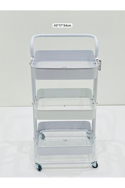 TrentonGCC Three-Tier Rolling Metal Storage Cart with Handle