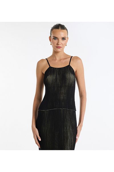 BCBG GREEN MULTICOLOR STRAPPY PLEATED TOP