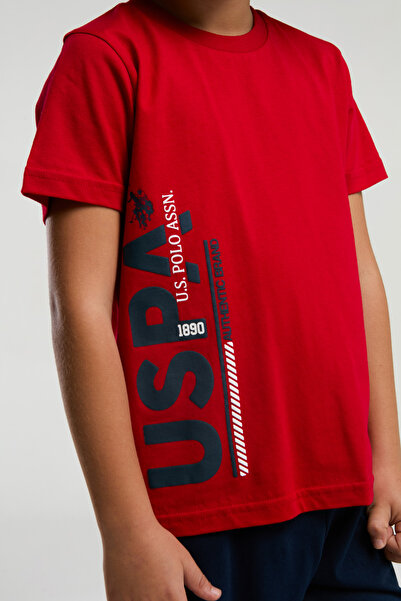 U.S. Polo Assn. Erkek Çocuk Kırmızı Baskılı Pijama Takımı P.O.R.O.Z.2.0.1.E.L.3.T.