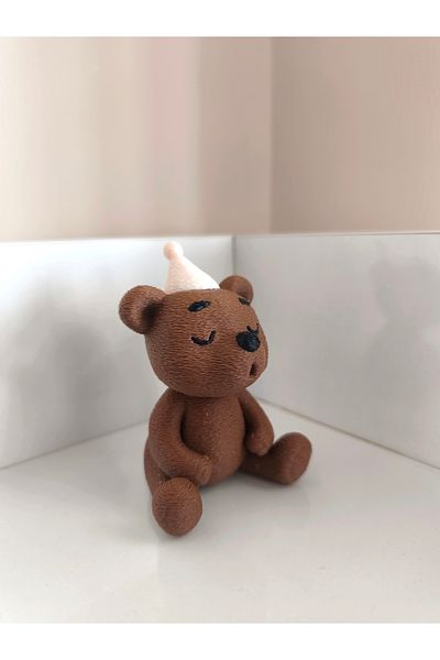 Alwin3d Cute Sitting Teddy Bear Figure Toy Blowing Candle 10cm