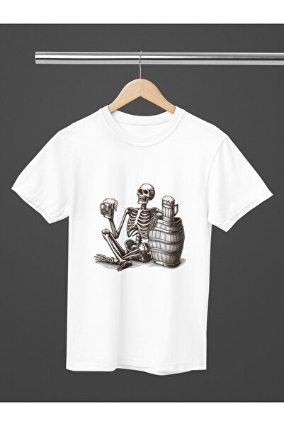 Butik TRIOC DE MÂNĂ SCURTĂ CU Gât rotund, cu imprimeu cu transfer de bere Skeleton, bumbac 100% piese, pentru femei/bărbați