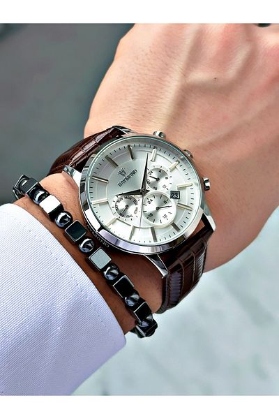 Raymond Coffee Color Functions Active Steel Case Men Wristwatch + Bracelet
