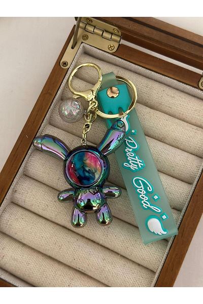 MyladyAccessoriess Sevinli Rabbit Astronaut Figured Hologram Keychain Green