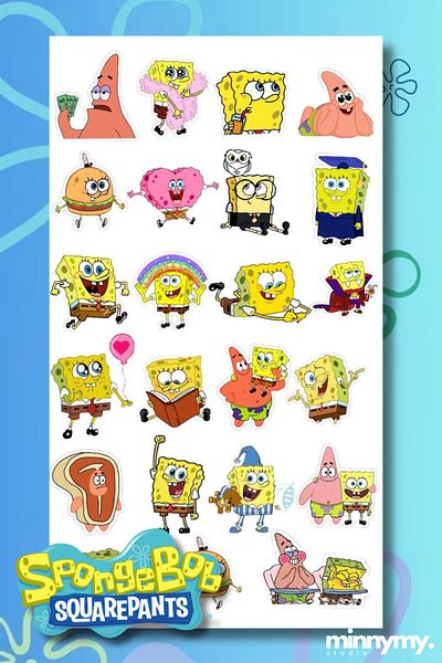 Minnymy Sponge Bob, Sponge Bob Sticker Sticker 2 Sheets, Sticker for Kids