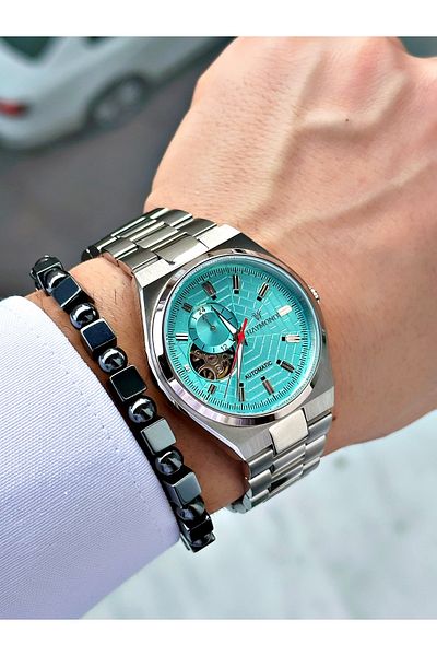 Raymond Silver Color Sk Mechanism Steel Business Men's Wrist Watch + Bracelet
