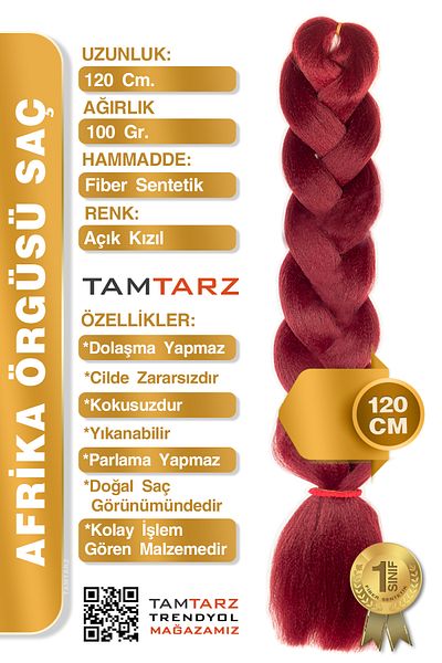 TAM TARZ Fiber Synthetic Hair For African Braid Rasta And Box Braid - Light Red