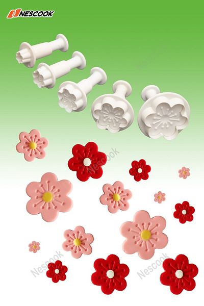 nescook 5-Piece Small Six-Petaled Flower Press-On / Cookie Mold / Candy Dough Mold