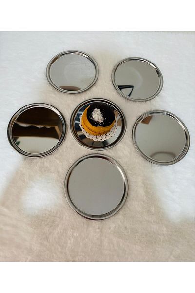 BİMOTE 6-Piece Silver Stainless Steel 16. cm Round Tea, Coffee, Pastry Serving Tray Decorative Presentation Tray