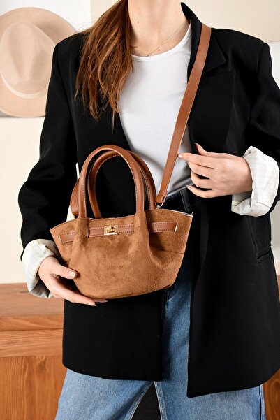 ÇANTA Geantă de mână minusculă din nubuc pentru femei cu detaliu curea