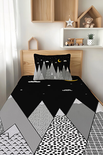 Talia Home طقم بيكيه للأطفال منفرد بنمط جبل أبيض وأسود TLAP-231