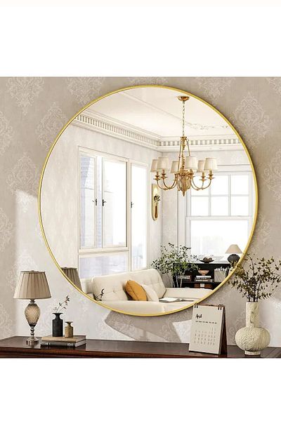 Generic 80*80 Gold Aluminum Frame Wall Mirror, Perfect for Your Home Decor