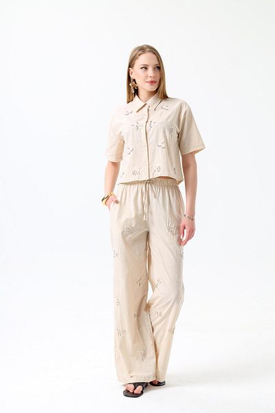 Dilek Aydın Atelier Embroidery Embroidered Bead Detailed Shirt Pantolan Suit