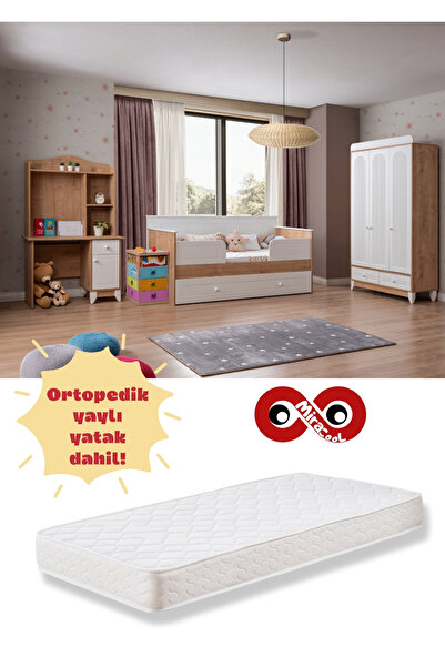 miracool Mira Meşe Sedir Çocuk Odası / Ücretsiz Kurulum / Ortopedik Yaylı Yatak Dahil