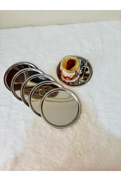 BİMOTE 6-Piece Silver Stainless Steel 16. cm Round Tea, Coffee, Pastry Serving Tray Decorative Presentation Tray