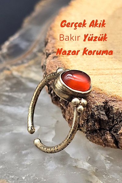 NBS Beautiful Naturel Stones Women's Copper Real Red Agate Stone Ring Adjustable Trend (Gift, Birthday, Daily)