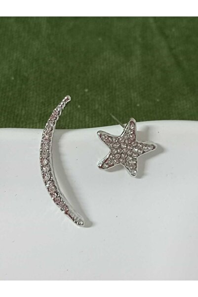 mos&more Kristal Taşlı Gümüş Ay Yıldız Kadın Küpe