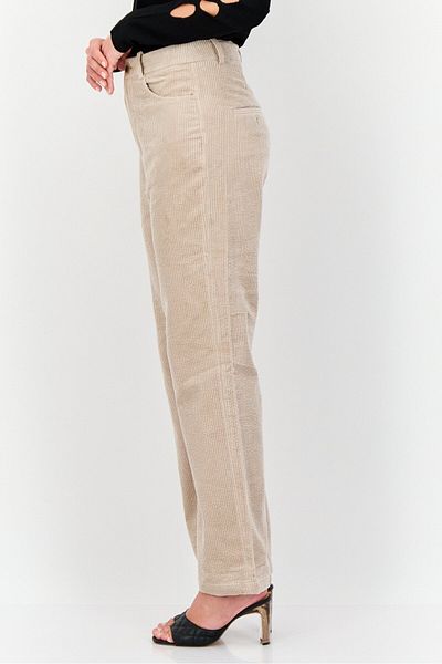 Esprit Women Regular Fit Textured Corduroy Pants, Taupe