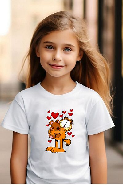 makiteks Ποιοτικό βαμβακερό μπλουζάκι με στάμπα για αγόρια και παιδικά κορίτσια 5-14 ετών Garfield
