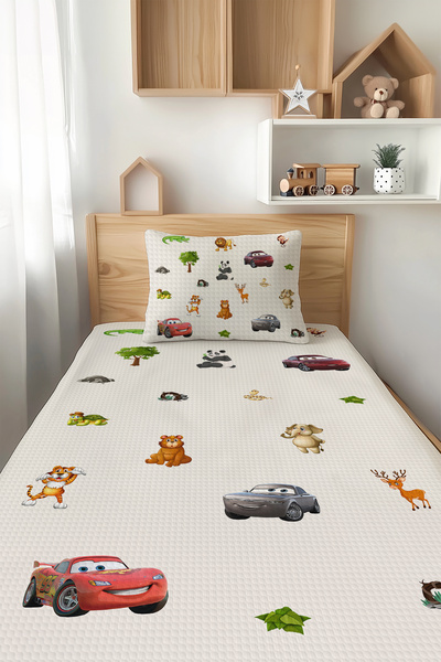 Talia Home Cute Animals and Car Patterned Single Child Pique Set Tlap-227