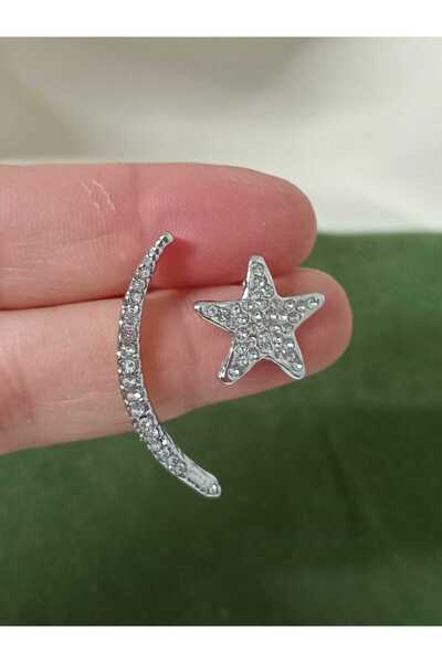 mos&more Kristal Taşlı Gümüş Ay Yıldız Kadın Küpe