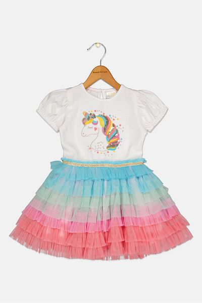 Miss Toddlers Girl Embroidered Dress, Multicolor
