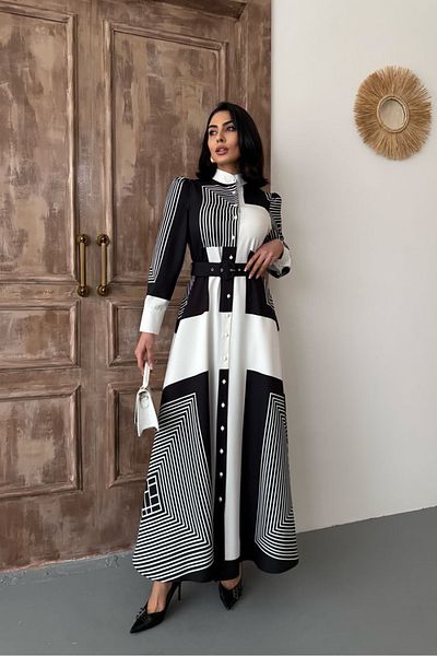 Neşeli Butik Women's Line Detailed Lycra Long Dress Nbms 250211