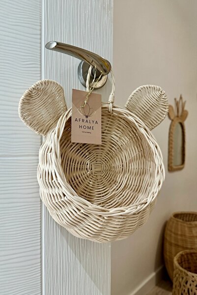 afralya home Rattan Çocuk Odası Kulaklı Sepet, Çocuk Odası Duvar Dekorasyon 2...