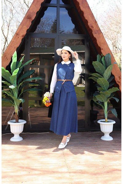 Cardella Premium Quality Denim Jeans Vest Skirt Double Set Double Design Jean Set Vest Set