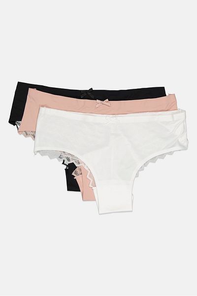 Bebe Women 3 Pieces Textured Lace Boxer Panties, Multicolor