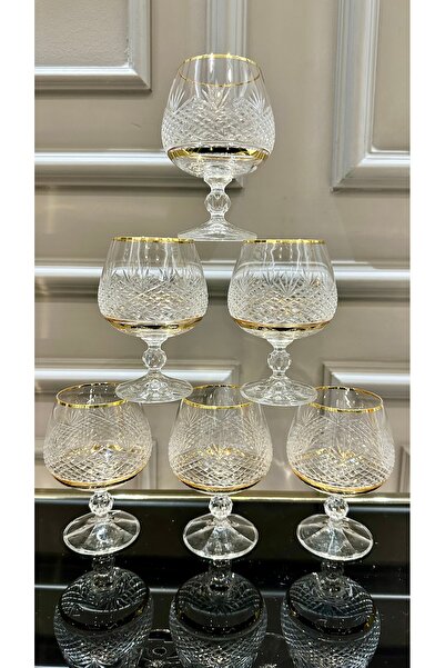 Vakıf home Bohemia Kristal Kesme El İşi Gold Ayaklı Kahve Yanı Su Bardağı