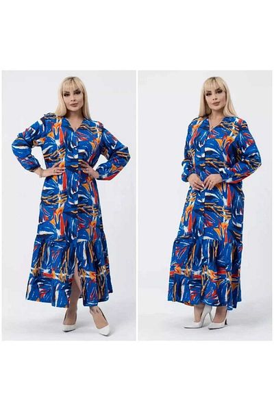 BİrHoşButik Large Size Likiçi Long Sleeve Buttoned Trend Dress Colorful Summer