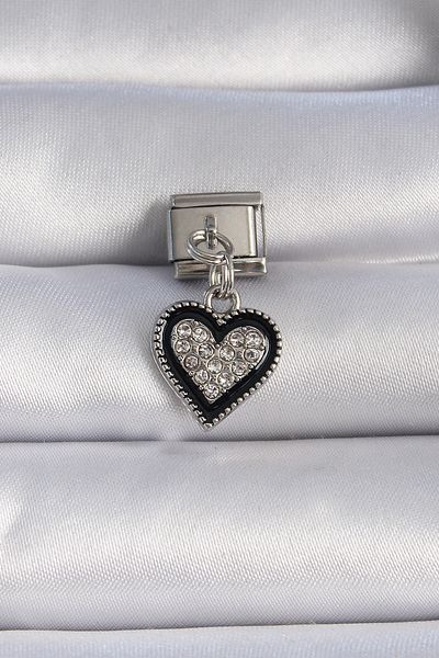 Skygo 316L Silver Colorful Heart Figured Nomination Charm with Black Zirconia - Tj-Bc1078