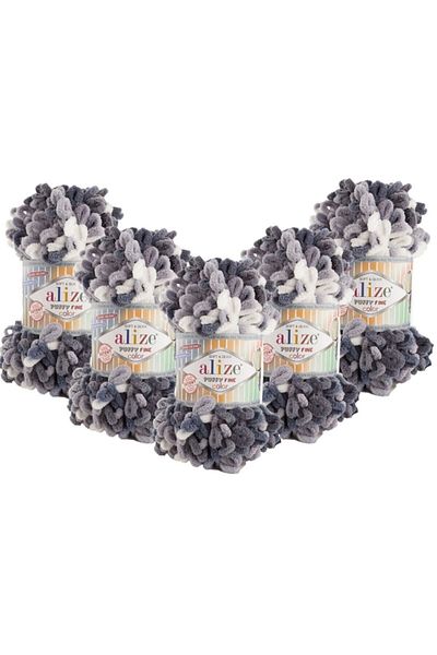 Alize Νήμα πλεξίματος χεριών Puffy Fine Color 5 Συσκευασία - 5925 Γκρι - 100 γρ. 14,5 Mt. Σχοινί πλεξίματος δακτύλων